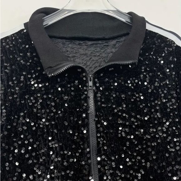 All Over Glitter Sequin Full Zip Jacket and Straight Leg Pant Tracksuit - Picture 3 of 4